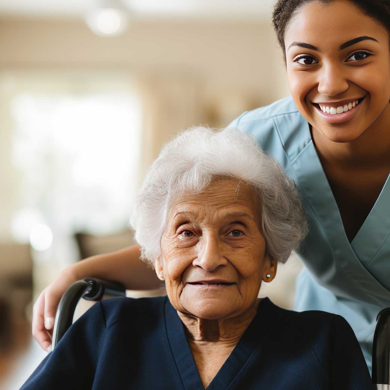 A home health aide with a senior patient.