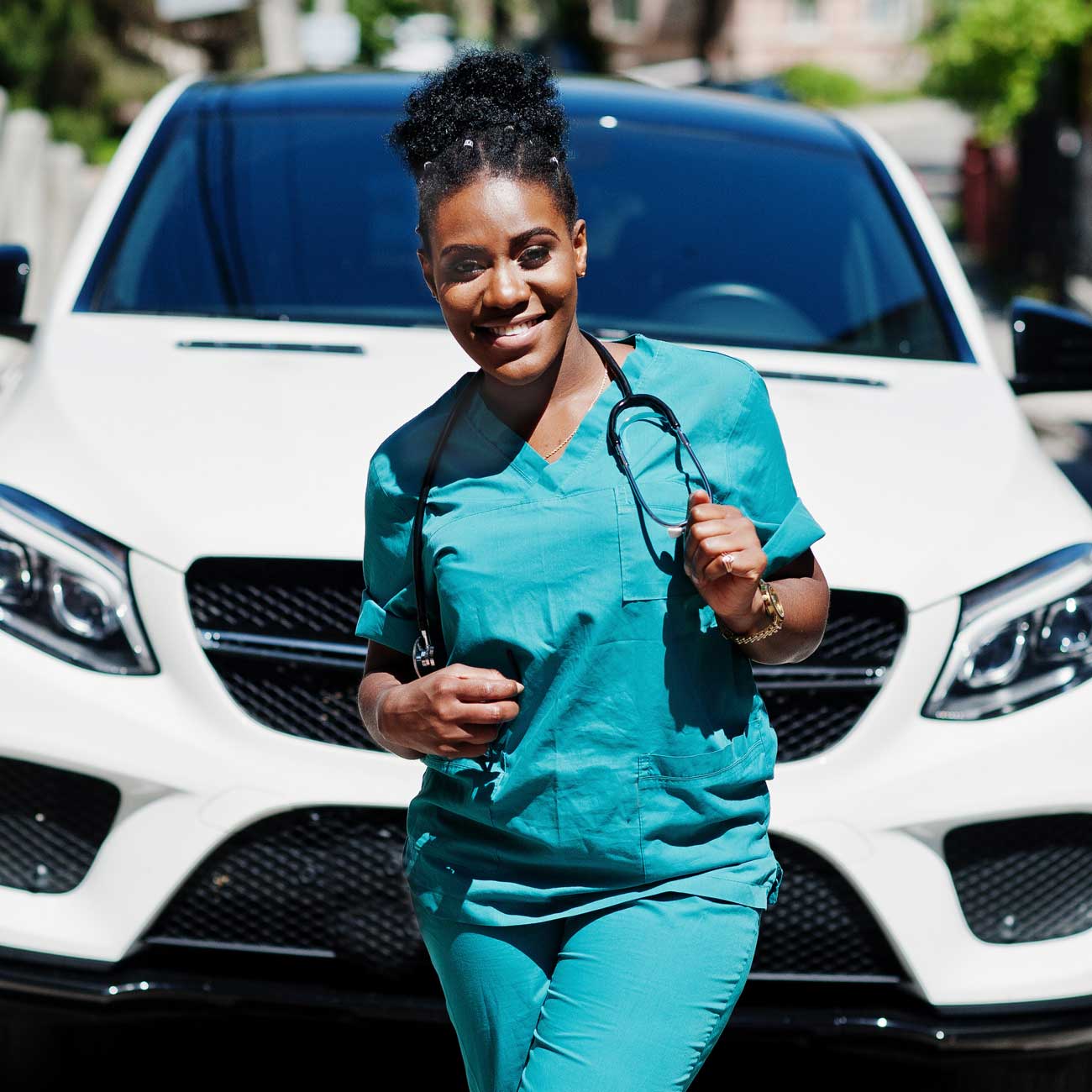 Home health nurse and her car